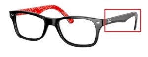 Aste originali Ray-Ban RB5228 vista, colore 2479 · Superiore nero su texture rosso