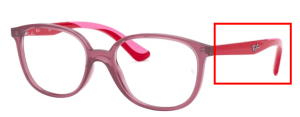 Aste originali Ray-Ban RB1598 Junior vista, colore 3777 · Trasparente rosso